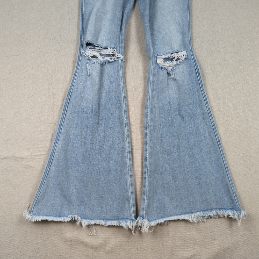 Flying Monkey Jeans Womens 23 Blue High Rise Flare Stretch Distressed Frayed - Picture 3 of 15